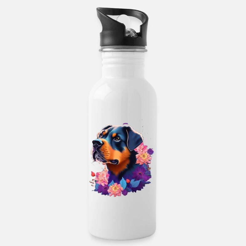 Rottweiler - Gourde avec paille intégrée - blanc