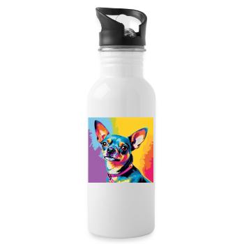 Chihuahua Pop Art - Trinkflasche mit integriertem Trinkhalm - Weiß - Rechts