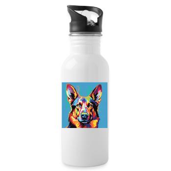 Deutscher Schäferhund Pop Art - Trinkflasche mit integriertem Trinkhalm - Weiß - Rechts