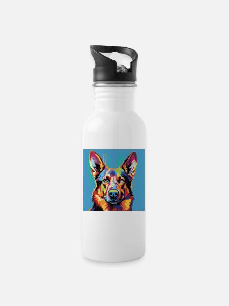 German Shepherd Pop Art - Water bottle with straw - white
