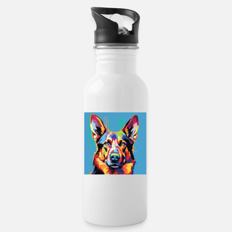 German Shepherd Pop Art - Water bottle with straw - white