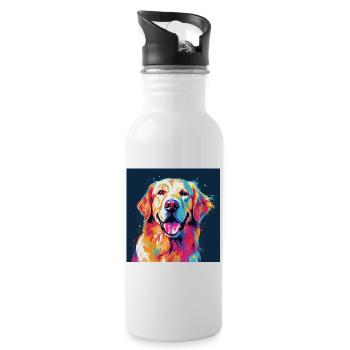 Golden Retriever Pop Art - Trinkflasche mit integriertem Trinkhalm - Weiß - Rechts