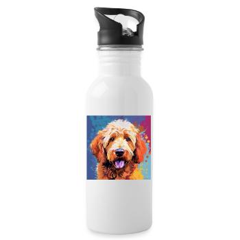 Golden Doodle Pop Art - Trinkflasche mit integriertem Trinkhalm - Weiß - Rechts