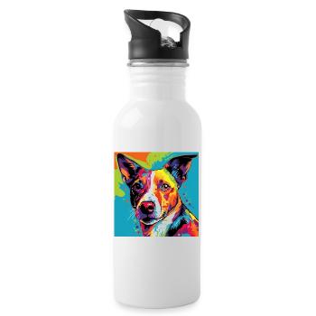 Jack Russel Terrier Pop Art - Trinkflasche mit integriertem Trinkhalm - Weiß - Rechts