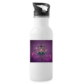Wonderful colorful tiger - Water bottle with straw - white - Right