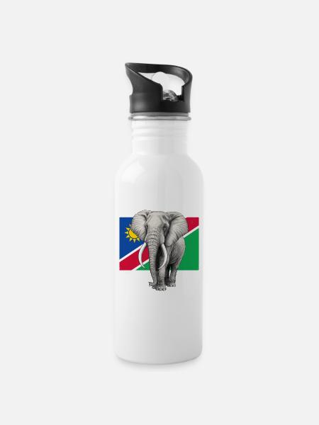 Elefant Flagge von Namibia - Trinkflasche mit integriertem Trinkhalm - Weiß