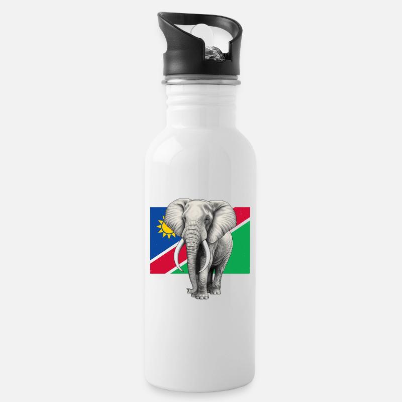 Elefant Flagge von Namibia - Trinkflasche mit integriertem Trinkhalm - Weiß