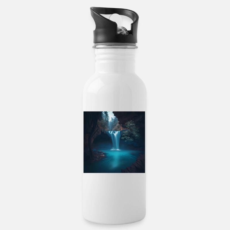 Waterfall - Water bottle with straw - white