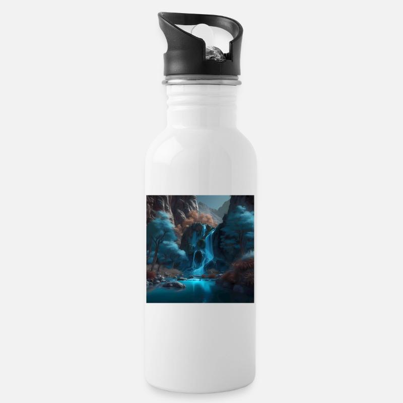 Wasserfall - Trinkflasche mit integriertem Trinkhalm - Weiß