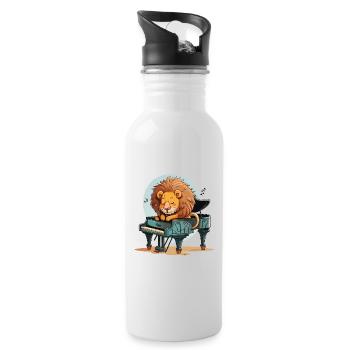 Musikalischer Löwe - Trinkflasche mit integriertem Trinkhalm - Weiß - Rechts