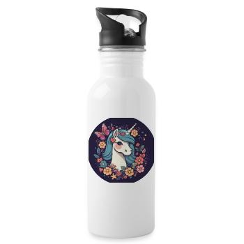 Elegant unicorn with butterfly flowers - Water bottle with straw - white - Right