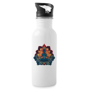 Motif coloré de Buddha Yoga avec ornements - Gourde avec paille intégrée - blanc - Droite