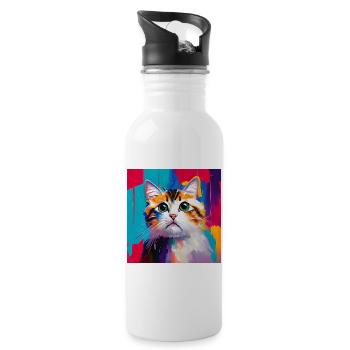 Oil Painting Style Domestic Cat Portrait Design - Water bottle with straw - white - Right