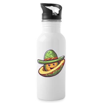 Avocado with Mexican sombrero hat - Water bottle with straw - white - Right