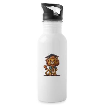 Gelehrter Löwe - Trinkflasche mit integriertem Trinkhalm - Weiß - Rechts