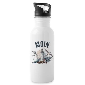Moin (with lighthouse and seagulls) - Water bottle with straw - white - Right