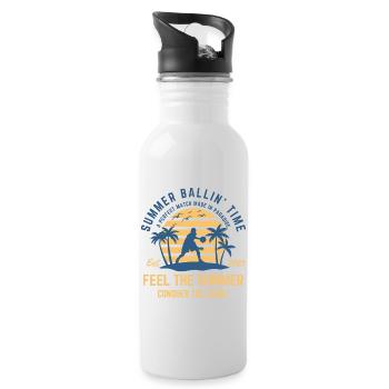 Basketball summer on the beach under palm trees - Water bottle with straw - white - Right