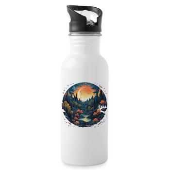 Surreal forest scenery at night - Water bottle with straw - white - Right