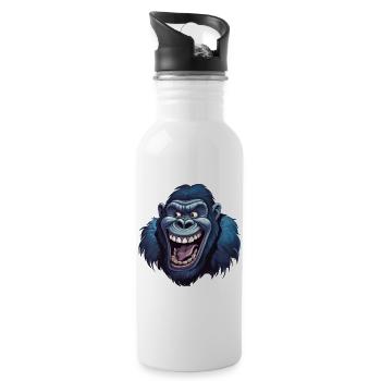 Lustiger Gorilla Grinst - Trinkflasche mit integriertem Trinkhalm - Weiß - Rechts