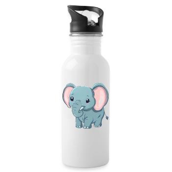 Süßer Grauer Elefant - Afrika - Trinkflasche mit integriertem Trinkhalm - Weiß - Rechts