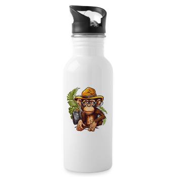 Adventure monkey with safari hat and backpack - Water bottle with straw - white - Right