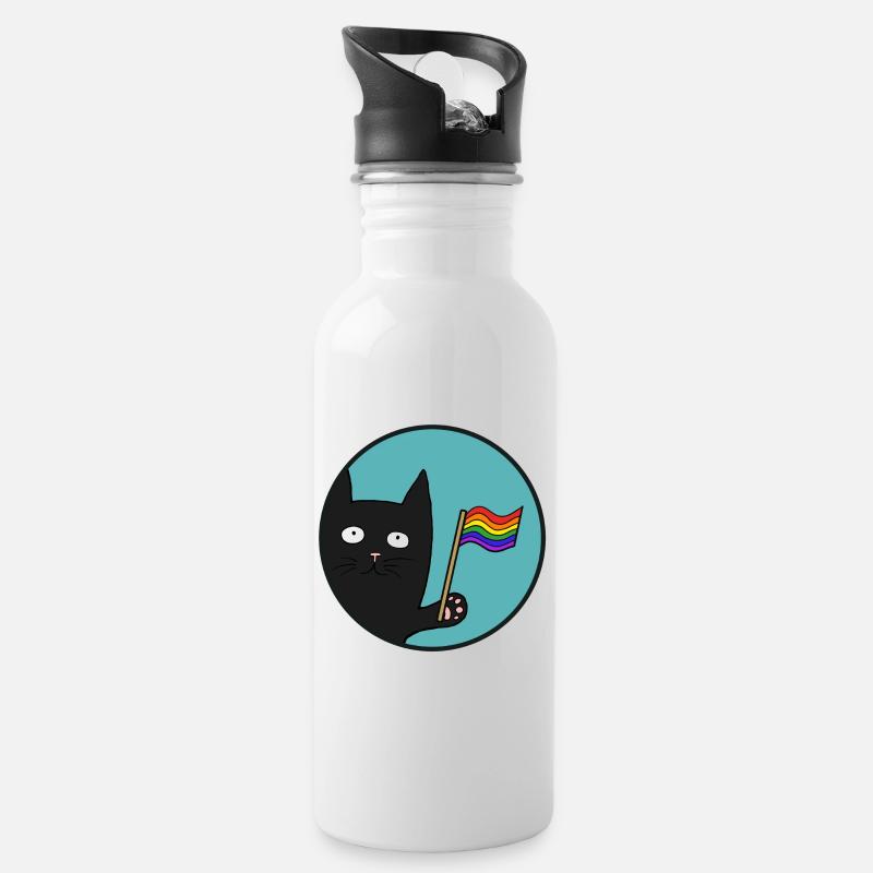 Chat Black Pride - Gourde avec paille intégrée - blanc