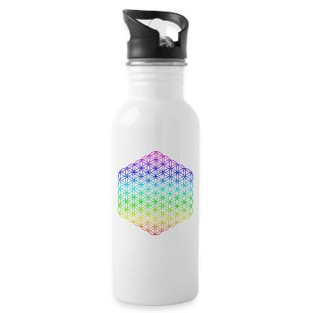 Flower of Life - 5th Dimension - Mandala - Water bottle with straw - white - Right