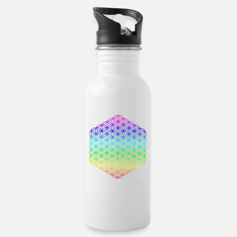 Blume des Lebens - 5. Dimension - Mandala - Trinkflasche mit integriertem Trinkhalm - Weiß
