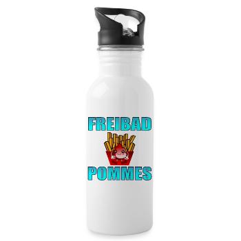 FREIBAD POMMES - SCHWIMMEN - Trinkflasche mit integriertem Trinkhalm - Weiß - Rechts