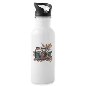 Coole Vintage Retro Kamera Boho Style - Trinkflasche mit integriertem Trinkhalm - Weiß - Rechts