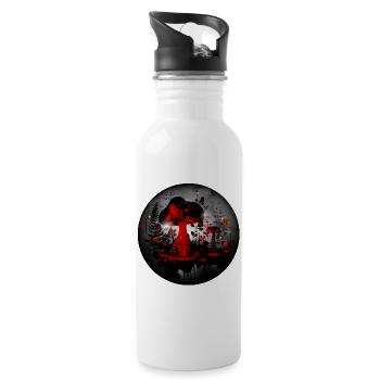 surreal red black mushroom watercolor at night - Water bottle with straw - white - Right