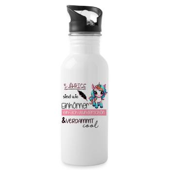 Einhorn Geburtstag 5 Jahre - Trinkflasche mit integriertem Trinkhalm - Weiß - Rechts