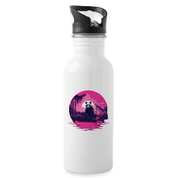 Synthwave Panda Japan Sunset - Water bottle with straw - white - Right