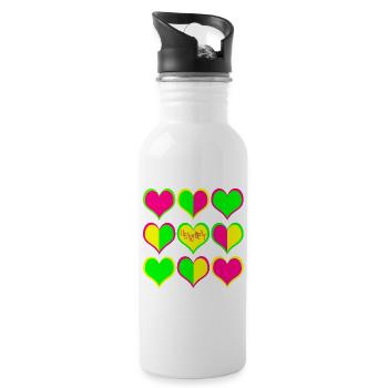 Neon Herzen Muster HeartBeat - Trinkflasche mit integriertem Trinkhalm - Weiß - Rechts