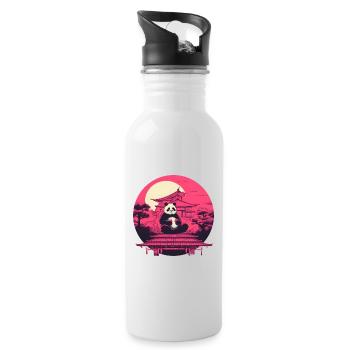 Synthwave eating Panda Japan Sunset - Trinkflasche mit integriertem Trinkhalm - Weiß - Rechts