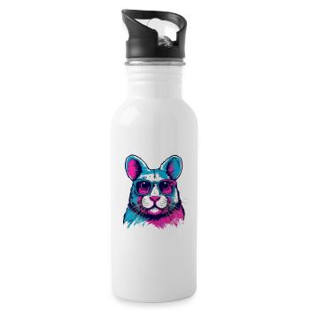 Neon Dog with Sunglasses - Water bottle with straw - white - Right