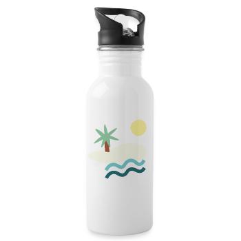 Sonnenstrand Paradies Minimalistische Illustration - Trinkflasche mit integriertem Trinkhalm - Weiß - Rechts