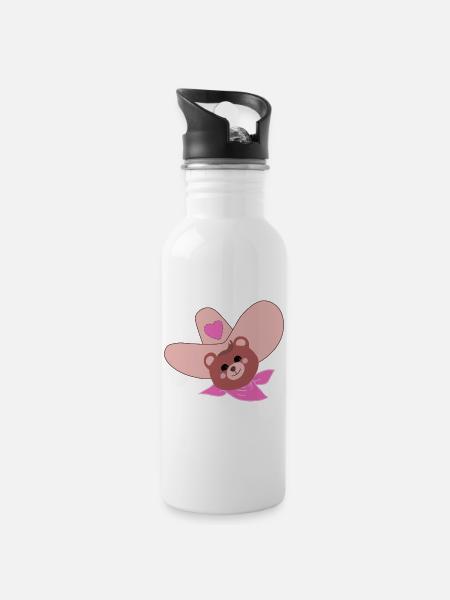 Ten gallon brown bear - Water bottle with straw - white