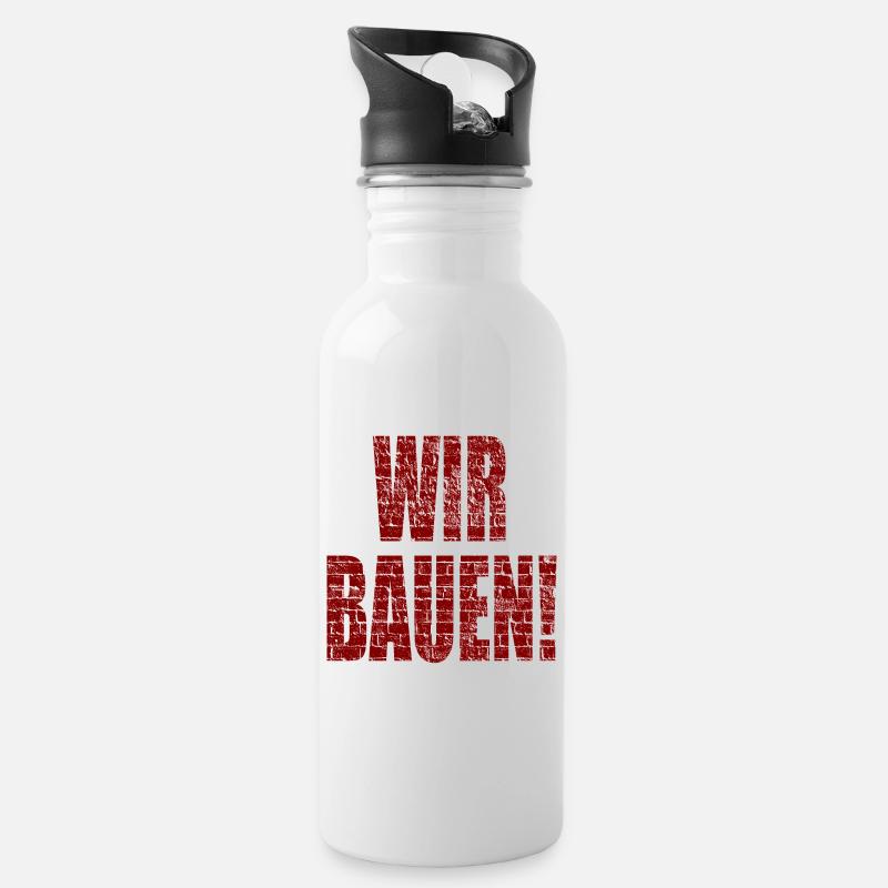 Bauziegelsteine Muster - HAUSBAU WIR BAUEN - Trinkflasche mit integriertem Trinkhalm - Weiß