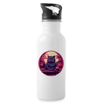 Synthwave japan Cat - Trinkflasche mit integriertem Trinkhalm - Weiß - Rechts