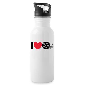 Herz Statement Ich Liebe Movies Film Schauen - Trinkflasche mit integriertem Trinkhalm - Weiß - Rechts