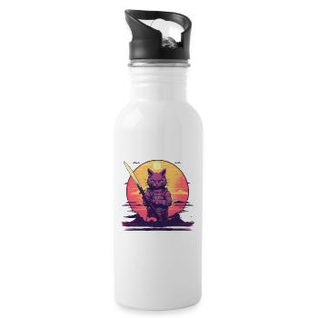 Synthwave samurai Cat sunset - Trinkflasche mit integriertem Trinkhalm - Weiß - Rechts
