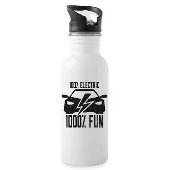 100% Electric 1000% Fun - für Elektro Auto Fans - Trinkflasche mit integriertem Trinkhalm - Weiß - Rechts