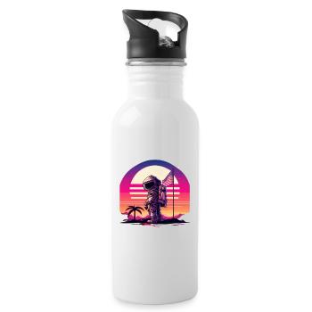 Synthwave Astronaut Space Sunset - Trinkflasche mit integriertem Trinkhalm - Weiß - Rechts
