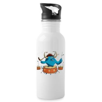 Büffel auf Trommeln - Trinkflasche mit integriertem Trinkhalm - Weiß - Rechts