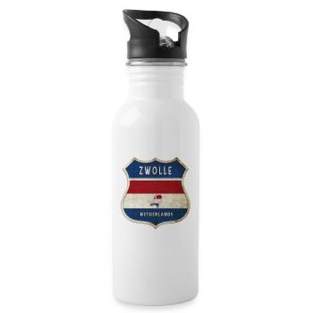 Zwolle Niederlande Wappen Design - Trinkflasche mit integriertem Trinkhalm - Weiß - Rechts