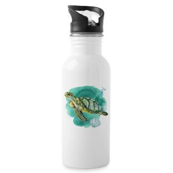 Sea Turtle Ocean Watercolor  - Water bottle with straw - white - Right