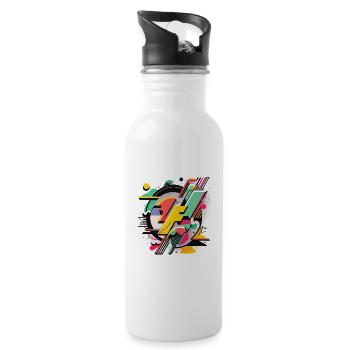 Helle Geometrie - Trinkflasche mit integriertem Trinkhalm - Weiß - Rechts