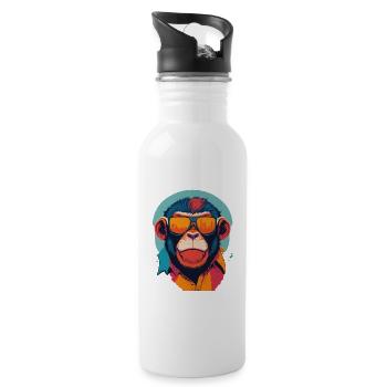 Playful Swagger: Retro Monkey T-Shirt - Water bottle with straw - white - Right