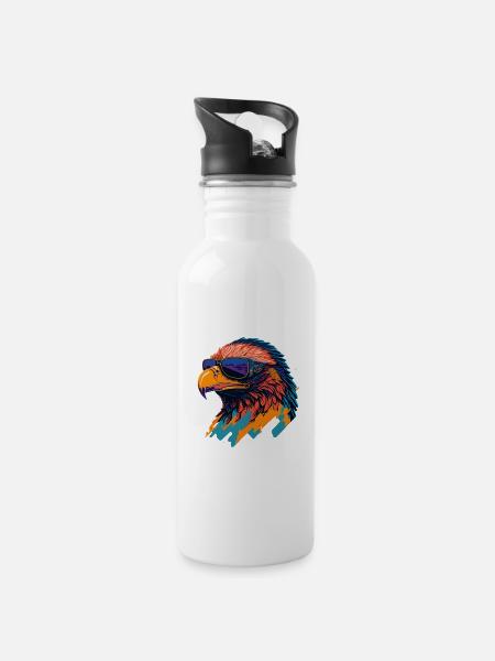 Majestic Soar: Retro Eagle T-Shirt - Trinkflasche mit integriertem Trinkhalm - Weiß